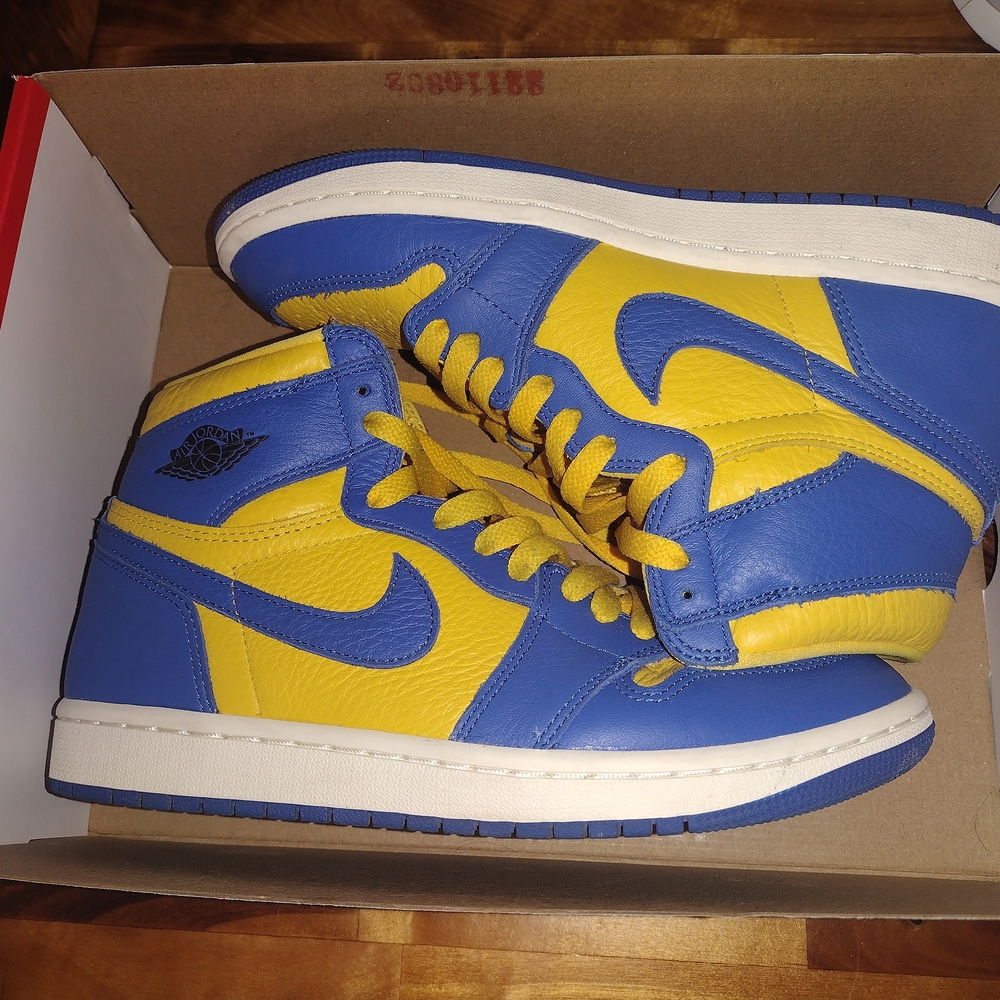 Jordan Blue and Yellow High-Top Sneakers